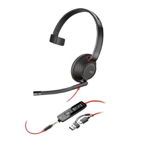 Poly Blackwire 5210 - Blackwire 5200 series - cuffie con microfono - over ear - cablato - eliminazione rumore attivata - jack 3,5 mm, USB-C - nero - Certificato per Skype for Business, Zoom Certificato, Certificato per i team Microsoft, Certificato Avaya,